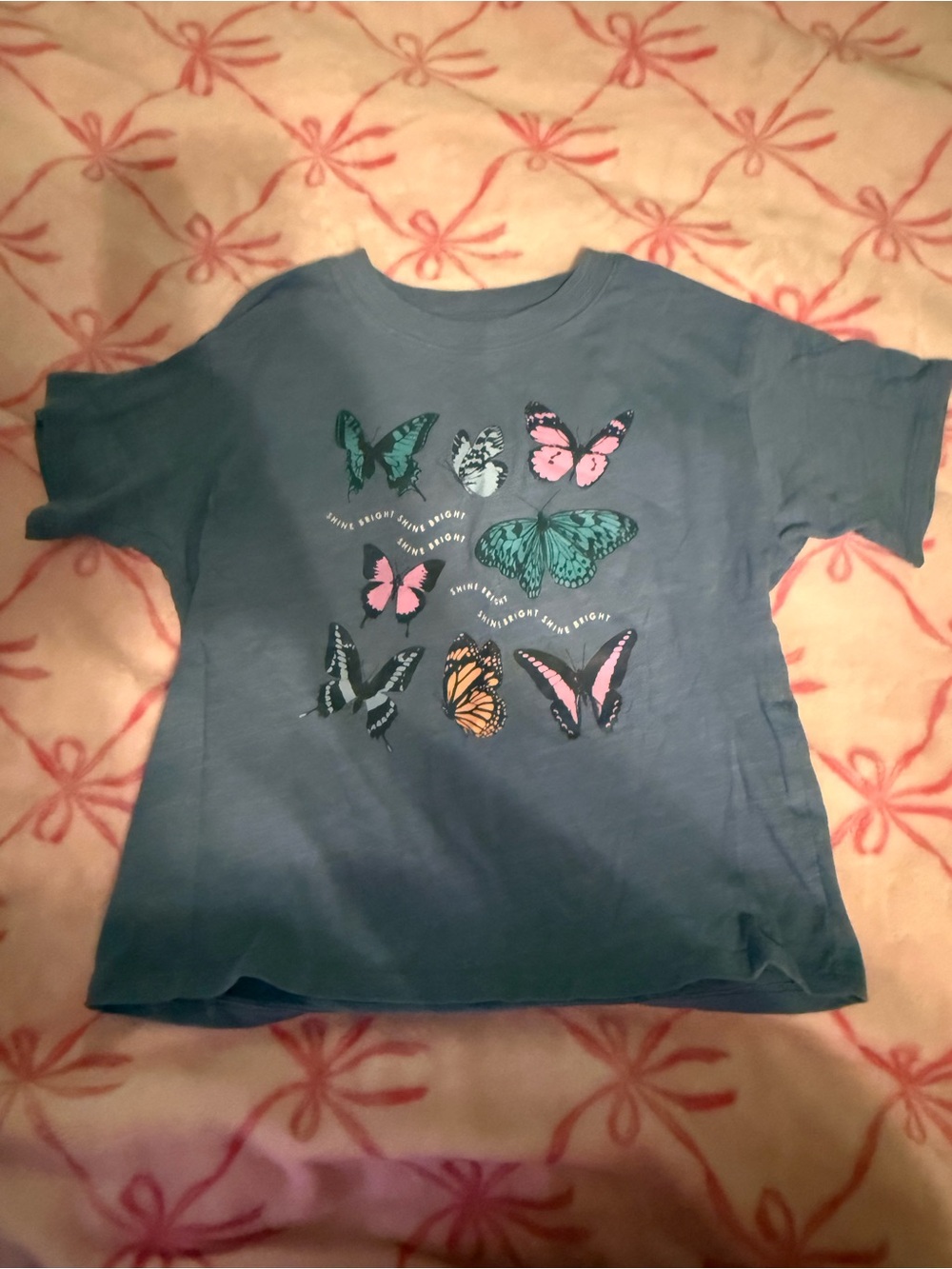 SO Blue Tee with Multicolor Butterfly Print